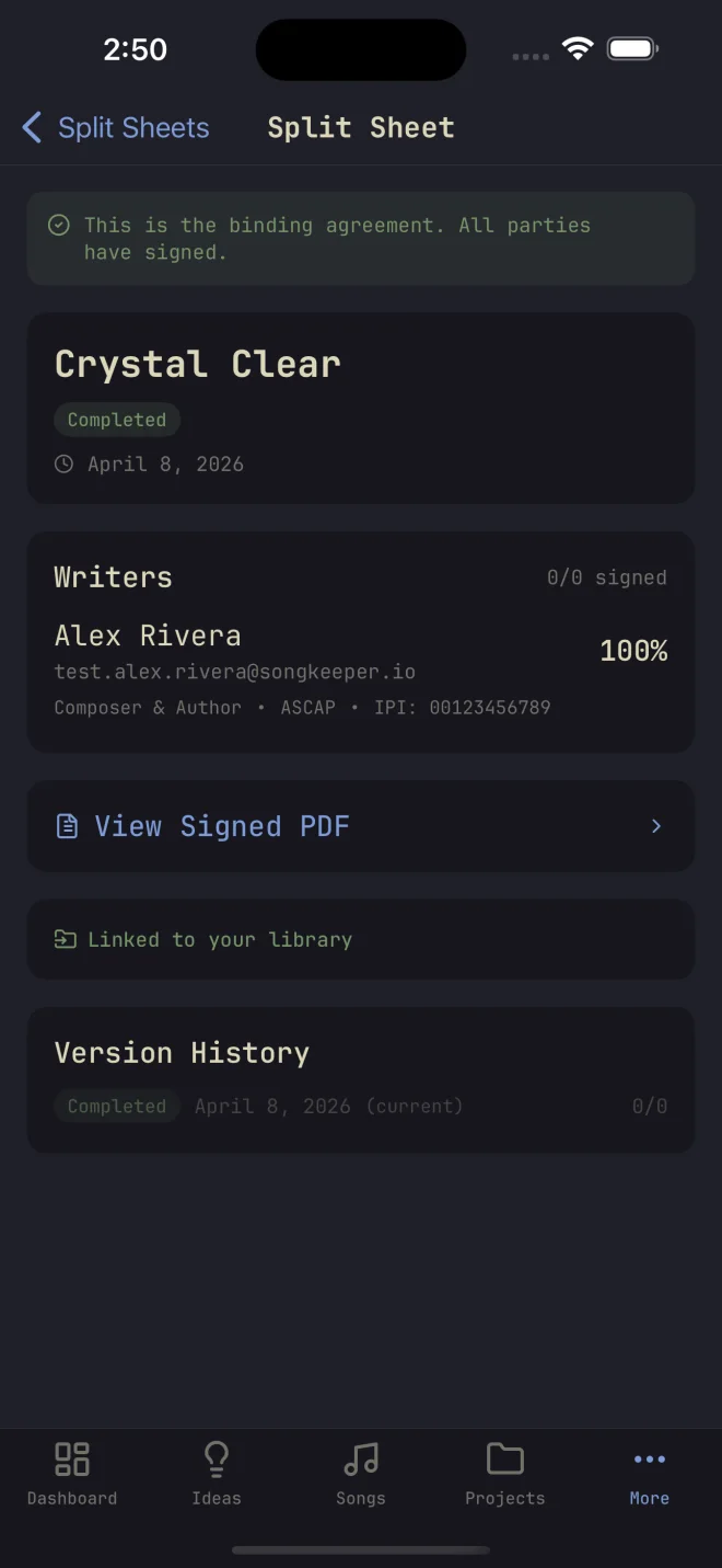 Songkeeper iPhone split sheet screenshot